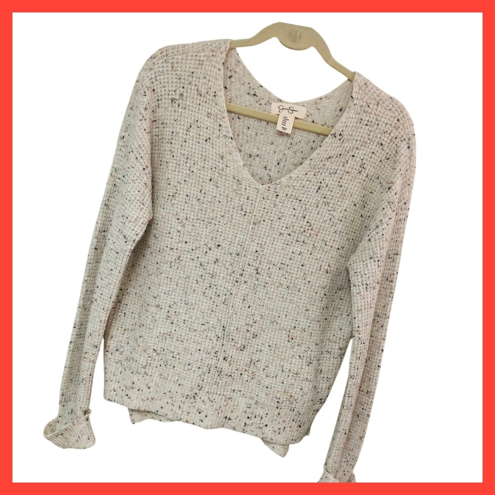 Jessica Simpson Cream Confetti Waffle Knit Pullover Sweater Boho Layering Sz M